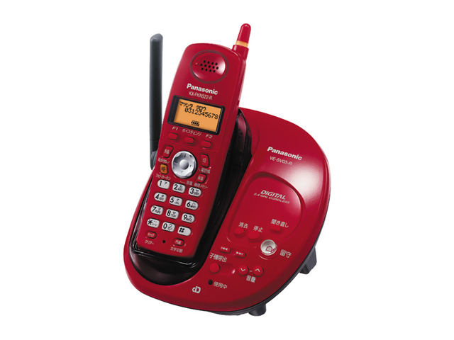 写真：コードレス電話機（充電台（親機）および子機１台） VE-SV03DL-R（レッド）