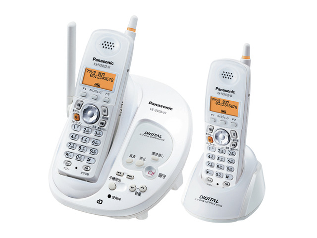 写真：コードレス電話機（充電台（親機）および子機２台） VE-SV03DW-W（ホワイト）