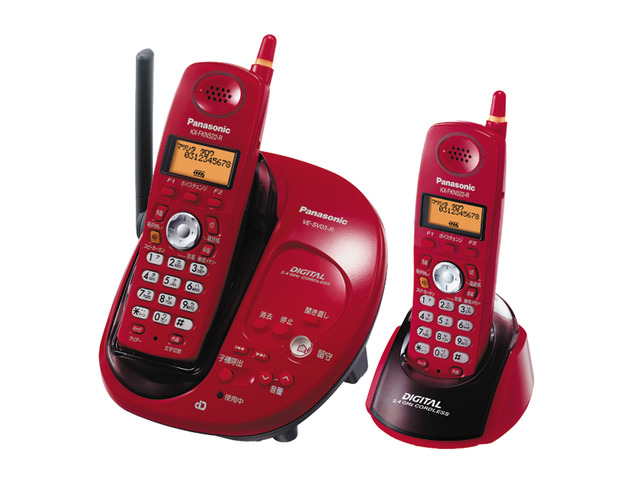 写真：コードレス電話機（充電台（親機）および子機２台） VE-SV03DW-R（レッド）