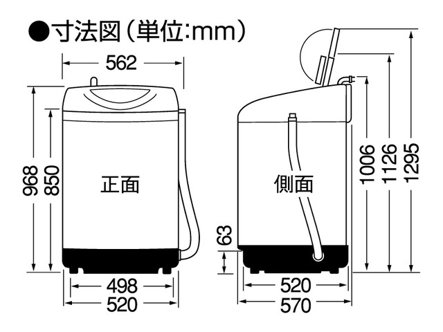 洗濯・脱水容量5.0kg 乾燥容量2.5kg 洗濯乾燥機 NA-FDH50A 寸法図 