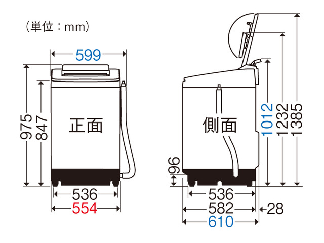 全自動洗濯機 NA-FA90H1 寸法図 | 洗濯機／衣類乾燥機 | Panasonic