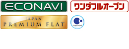 ロゴ：ECONAVI、ワンダフルオープン、フラット、ナノイー