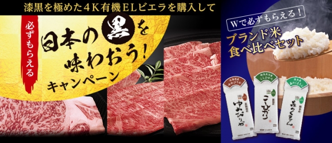 テレビとお肉の意外な組み合わせ！？4K有機ELビエラ購入で、こだわりの国産「黒」毛和牛がもれなく当たる！Wプレゼントで人気ブランド米も！